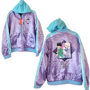 Atsuko Hunter x Hunter Gon & Killua LARGE Purple Hooded Satin Jacket NWT